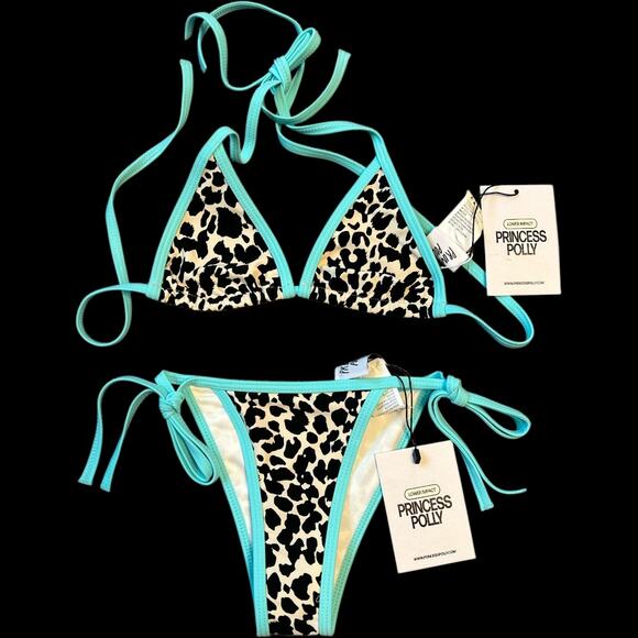 NWT Princess Polly Blaylock Leopard and Turquoise Triangle Bikini Top Size 4 - Picture 5 of 5